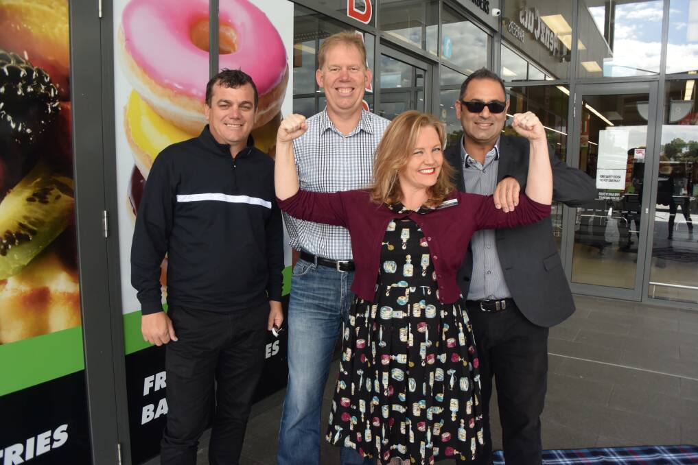 SUPPORT: On day 12 of her 22 Push-Up challenge Cr Laurie Koranski was joined in her effort by federal member for Forde Bert van Manen, Tony Pennisi and Kevin Dilks. Photo: Christine Rossouw