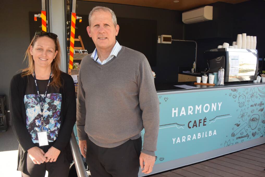 SOCIAL ENTERPRISE: Harmony Cafe Yarrabilba manager Tianna Dencher and Lendlease's state community partnership manager Dean Patterson. Photo: Christine Rossouw