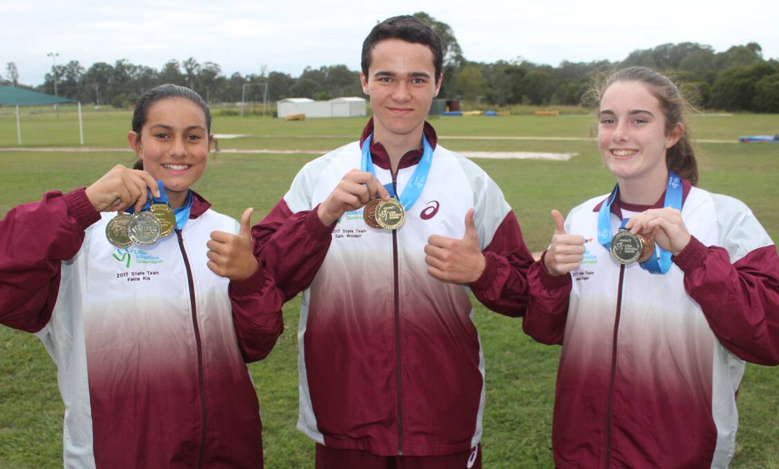 Thumbs up: Felila Kia, Sam Windsor and Jesica Draper were all stoked with their medal-winning efforts on the national stage. Photo: Supplied