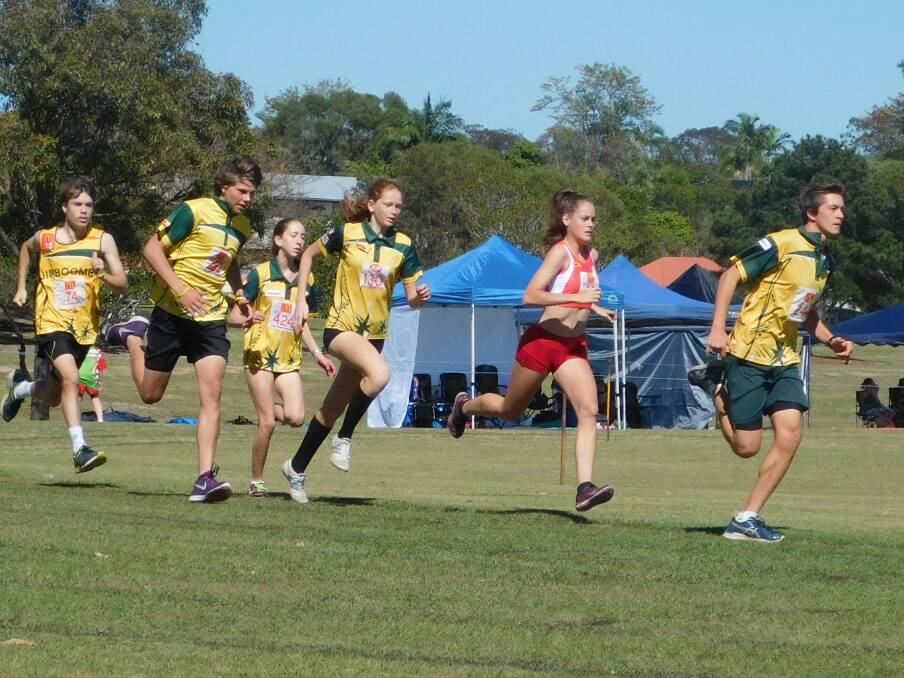 Jimboomba 800m runners Justin Sarah, Lachlan Tate, Laura Kenny, Kelsie Willoughby and Ryan Hanser leading the race.