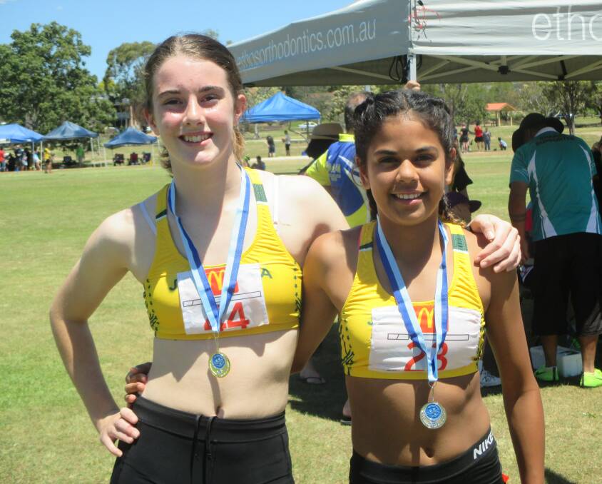 Winners: Jimboomba athletes Jesica Draper and Tiarnah Isua were both gold medallists at the Algester carnival on the weekend. Photo: Supplied.