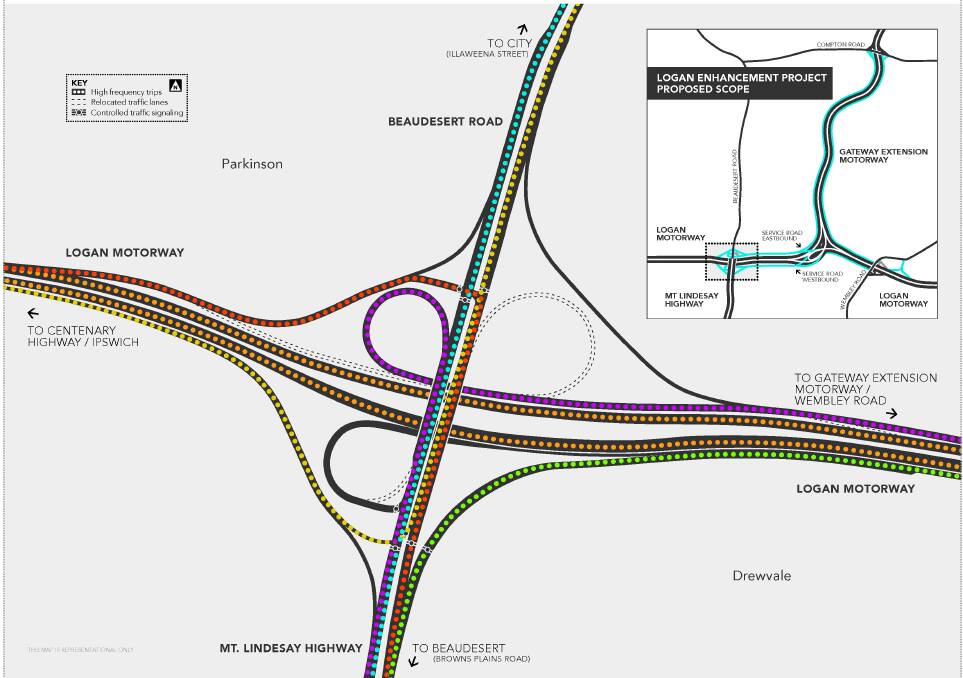 Proposals: Proposed changes to the Mount Lindesay Highway and Logan Motorway interchange include the installation of traffic lights. Graphic: Go Via Network 