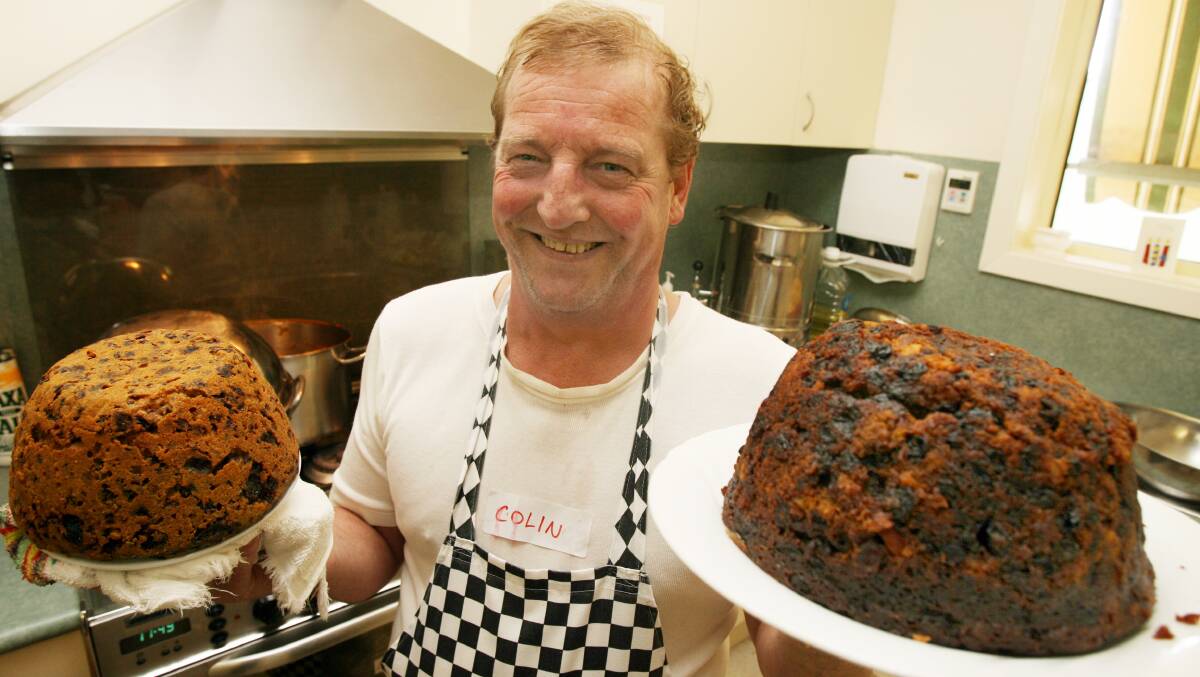 Plum job: Colin Wragg with Christmas puddings he boiled for the 2006 Christmas Day luncheon at St Stephen's in Wodonga.