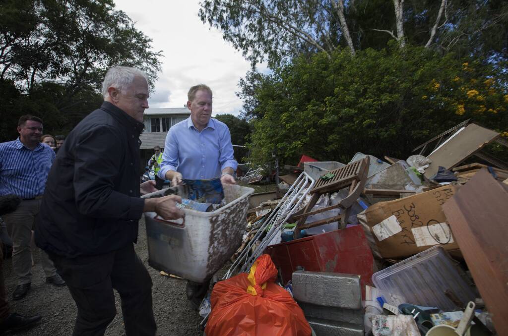RELIEF: Prime Minister Malcolm Turnbull with Forde MP Bert Van Manen. Those impacted by ex-Cyclone Debbie can apply for assistance. Photo: Supplied