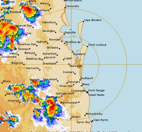 WILD WEATHER: Storms heading towards the coast across south-east Queensland as of 5.45pm, February 13.