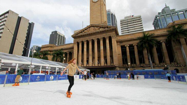 BRISBANE, AUSTRALIA - JUNE 11:  Bridie Mulcaster, 15, from the Gold Coast trys out ice skating at the Winter Festival being held in King George Square, photographed on Friday, June 17th, 2016 in Brisbane, Australia.  (Photo by Michelle Smith/Fairfax Media) Photo: Michelle Smith
