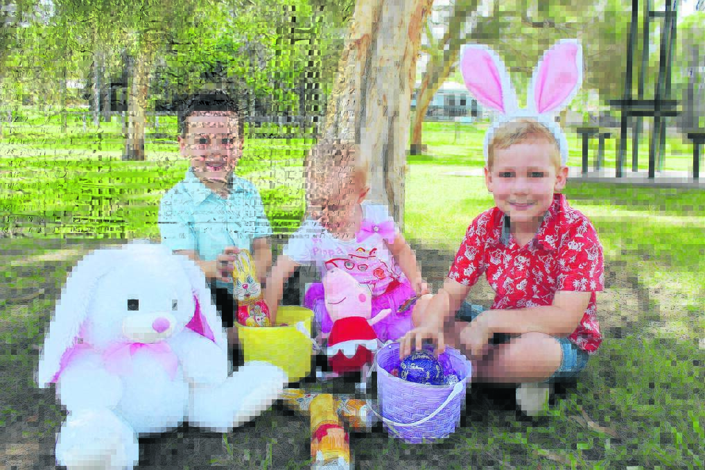 Four-year-old Levi Turpin, Violeta Bruty, 22 months, and Manning Vine, 5, cannot wait to hunt 
for Easter eggs at Rotary Park this Easter Sunday.