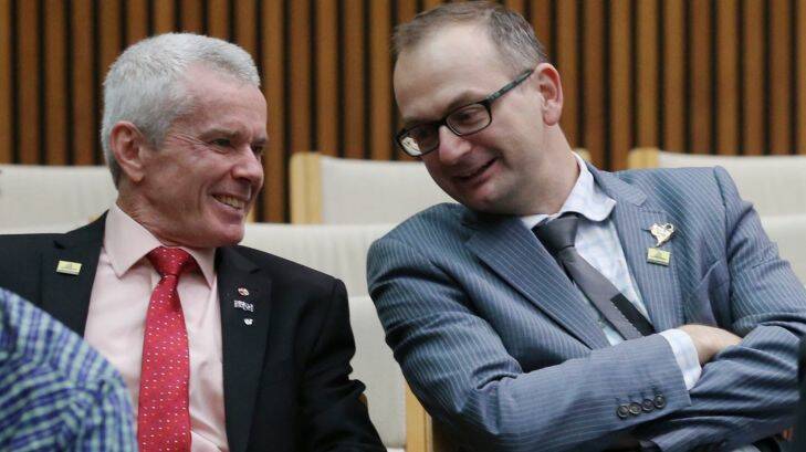 Senator Malcolm Roberts and adviser Sean Black Senator during a press conference at Parliament House Canberra on Tuesday 22 November 2016. Photo: Andrew Meares 