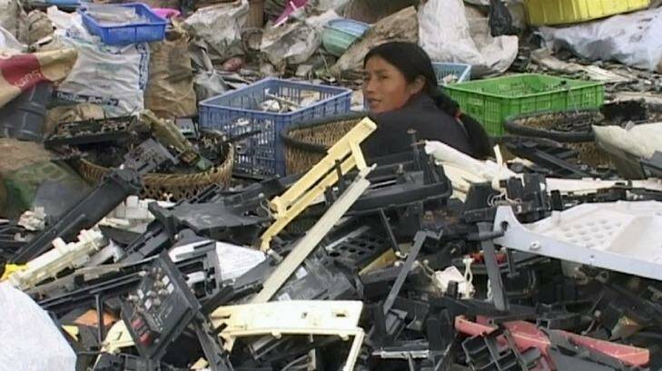 This screengrab from Sue Williams' documentary Death by Design shows the rudimentary nature of e-waste recycling in China.