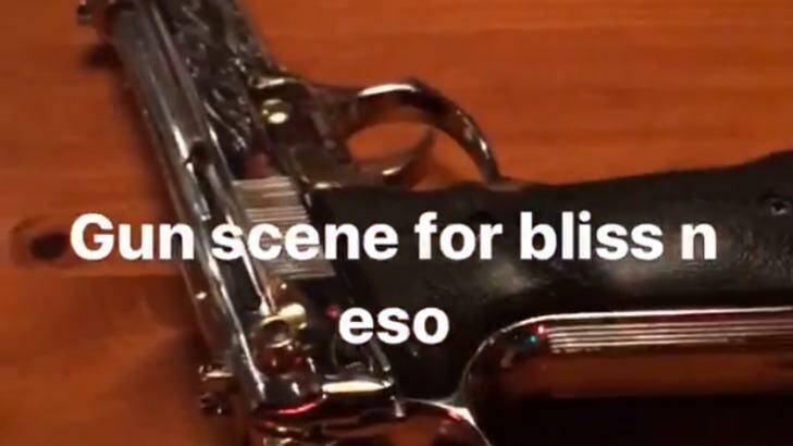 Johann Ofner posted footage of various prop guns used in the music video. Photo: Instagram/@iamjohannofner