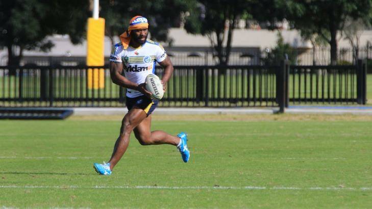 Back in action: Semi Radradra trains with the Parramatta Eels on Friday. Photo: Kirk Gilmour