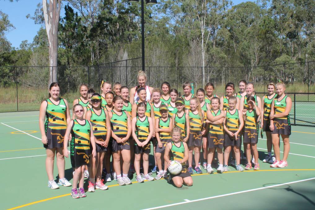 About 35 netballers from Logan Village Falcons Allsports enjoyed a coaching clinic with Australian netball captain Laura Geitz at their club last week.
