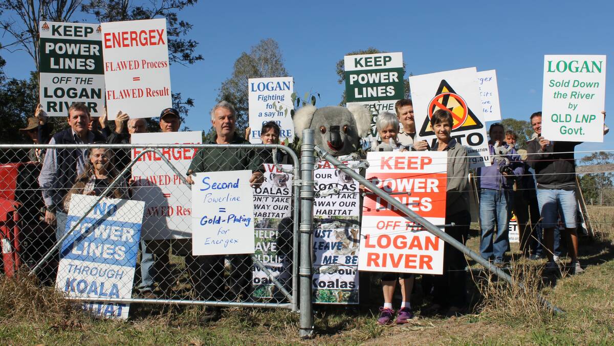 VETO community action group members protest at the Buccan property of president Paul Casbolt last month. 