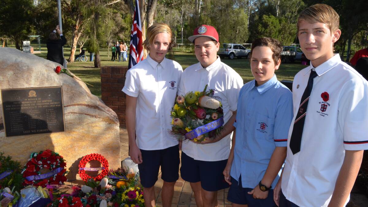 Flagstone students Indiana Cairns, Kyle Darby, Phoenix Cairns and Bailey Hayes attended the Jimboomba service.
