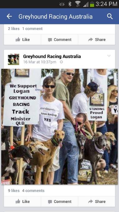 The altered image, where signs against the track have been changed to now carry pro-greyhound racing messages.