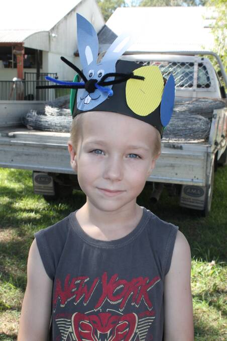 Brock Rossiter, 6, had help from his mum when he made his entry for the Easter hat parade that was held at the Logan Village markets on Saturday.