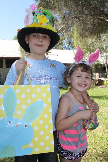 Cade McGrath, 6, and Tia McGrath, 3, of Logan Village had fun taking part in an Easter hat parade at Logan Village on Saturday in which Cade came second.