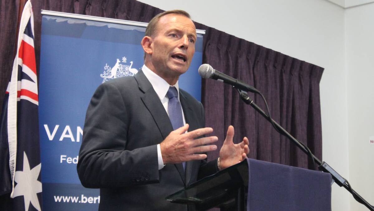 Prime Minister Tony Abbott speaking to Forde volunteers at an afternoon tea at Loganholme on Wednesday.