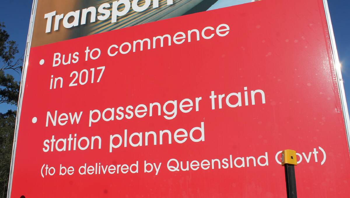TRANSPORT PLAN: Signs at Flagstone in June, 2017, indicating commencement of bus services. Photo: Michael Burge