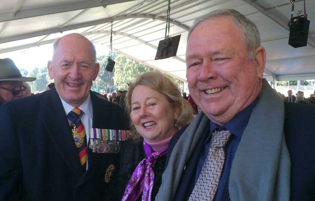 MEMORIAL MEETING: Governor-General Sir Peter Cosgrove, Carole Caswell and Garry Begley at the unveiling of the Australian Boer War Memorial on May 31, 2017. Photo: Supplied
