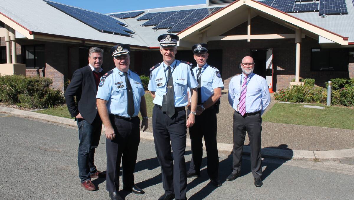 ENERGY: Member for Logan Linus Power, Assistant Commissioner Brian Codd, Assistant Commissioner Allan McCarthy, Senior Sergeant Greg Rynne, and Mitchell Smith, both of QPS portfolio engagement. Photo: Michael Burge