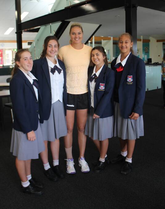 WOMEN IN SPORT: Year 10 and year 7 students Sara Murphy, Holly Anstee, Paris Rachele and Martina Reekers with Gretel Tippett. Photo: Georgina Bayly
