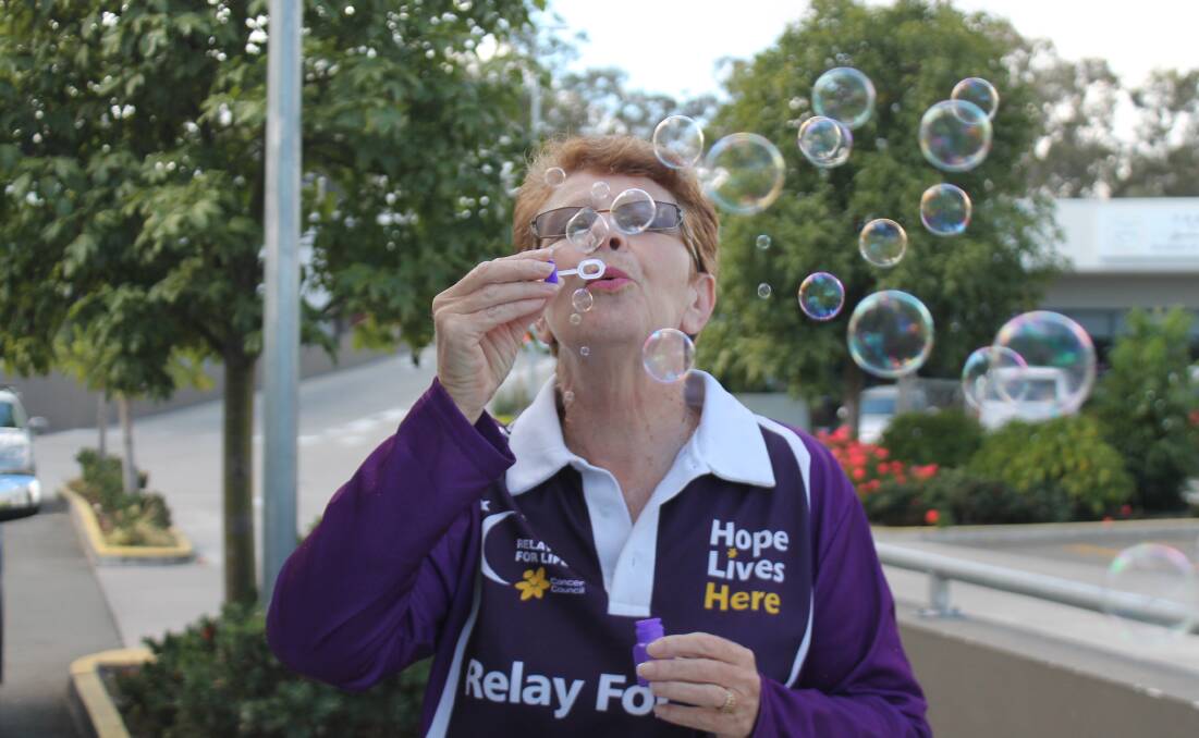 BUBBLES: Relay for Life committee member Lee Tait demonstrates the new addition. Photo: Georgina Bayly