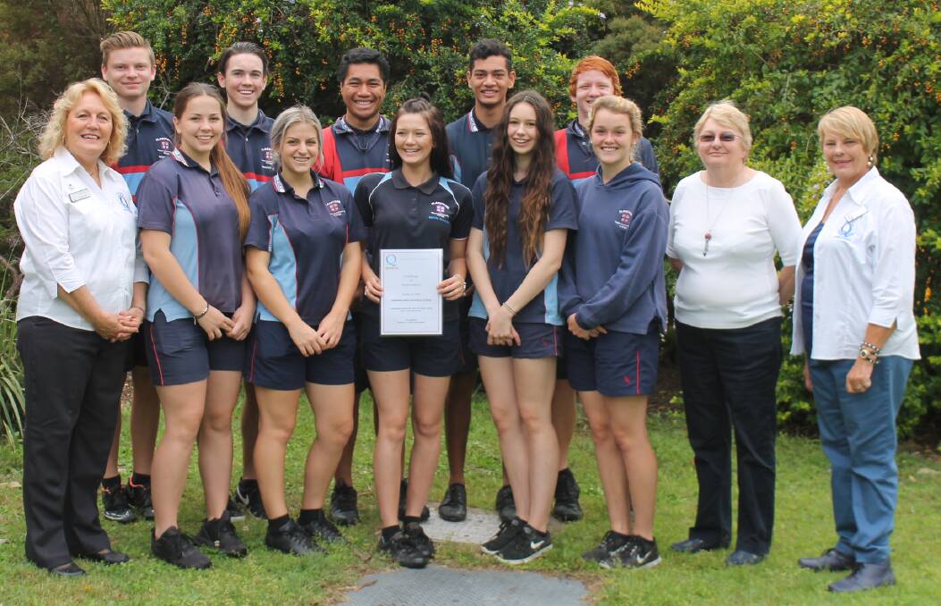 DONATION: Flagstone State Community College sports captains and Quota representatives Romy Farrer, Robyn Carroll and Julie Sansom. Photo: Georgina Bayly