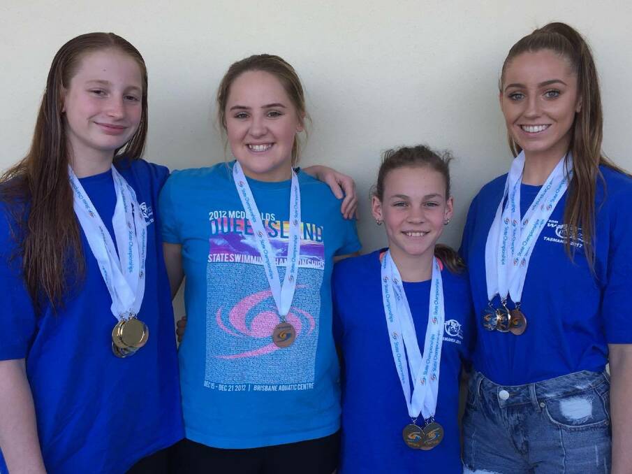 WINNERS: Mollie O'Callaghan, Alexandra McClelland, Kaia Sugars and Sophie O'Callaghan all competed at the Tasmanian Short Course Championships. Photo: Supplied
