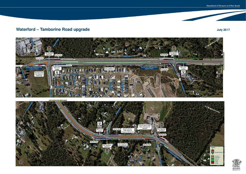 The Waterford-Tamborine Road upgrade plans for Anzac Avenue to Hotz Road.