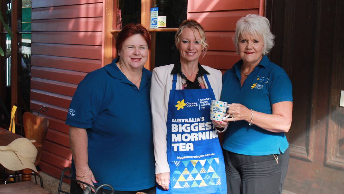 CUPPA: Jimboomba Branch of Cancer Council president Sabine Sydenham, Division 11 councillor Trevina Schwarz and Cancer Council Queensland Relay for Life coordinator Di Dixon are getting into the spirit of the Biggest Morning Tea. Photo: Georgina Bayly