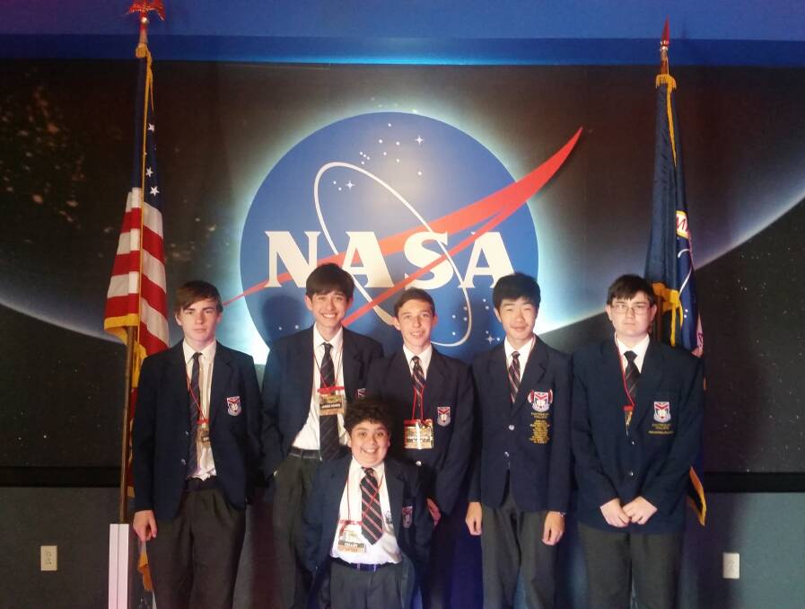 SPACE: Canterbury College representatives James Asher, Zac O’Reilly, Hamish Kabel-Pluck, Hunter Cullen, Richard Bahrett and Mark Huth at the NASA Johnson Space Center in Houston, Texas. Photo: Supplied