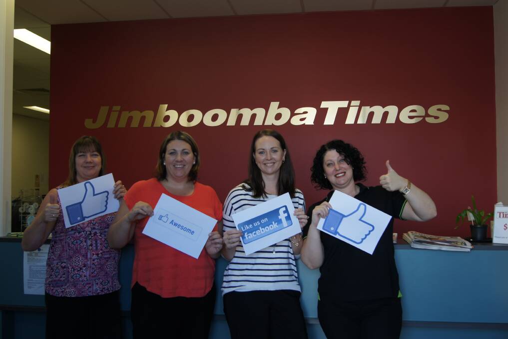 Jimboomba Times receptionist and Classifieds Telemarketing and Administration Manager Rachel Waters, Advertising Account Manager Jo Connolly, Sales Fulfillment team leader QLD/NT/NC Kylie Vine and Advertising Account Manager Tracey Baird  were chuffed with the Times ticking over 10,000 likes on Facebook.
