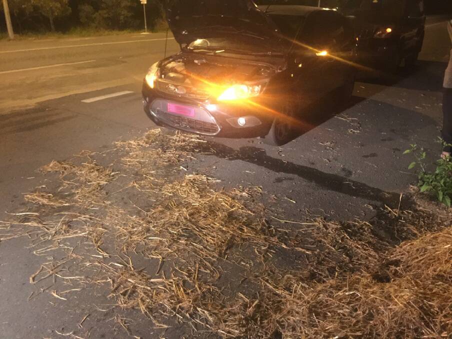 UNSECURED LOAD: Bec Crawford hit a pile of hay on the Mount Lindesay Highway. Photo: Supplied