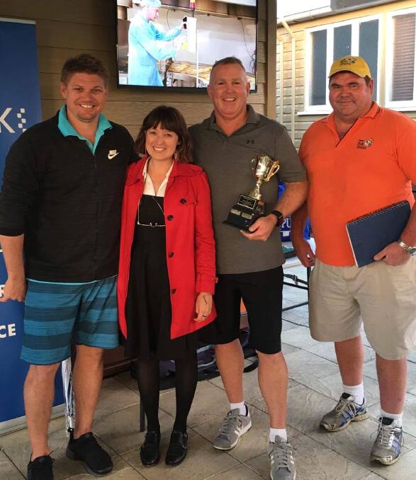 GOLF: Chris Jarvis, of Sunshine Coast, Mater Foundation fundraising coordinator Tara Stringer, Troy Cavill, of Sunshine Coast, and Sergeant Terry Armstrong. Photo: Supplied
