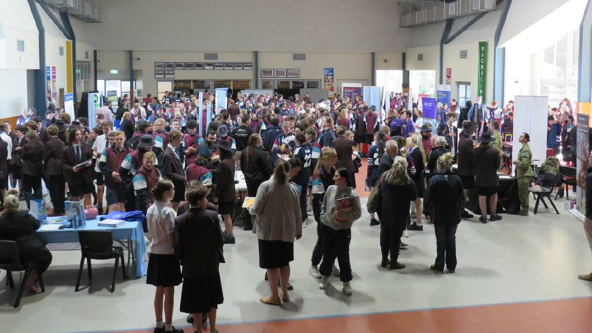 Lomandra Hall at Emmaus College was packed as senior students sought advice about post-school career pathways. Picture supplied.