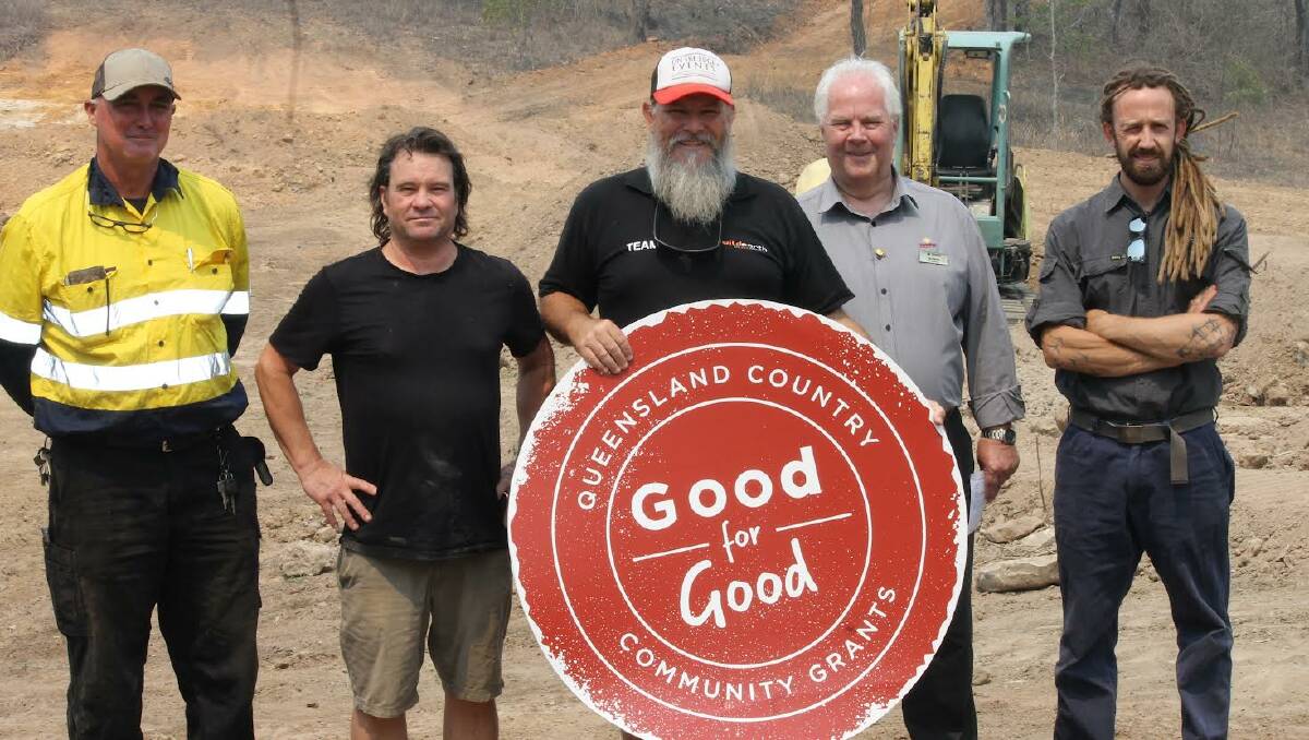 BIKERS: Mark Somerset, Andy Cooper, Andrew Bonney, Ken Noble and Joe Cotton after the Kooralbyn Mountain Bike Club received a grant in 2019. Photo: Larraine Sathicq