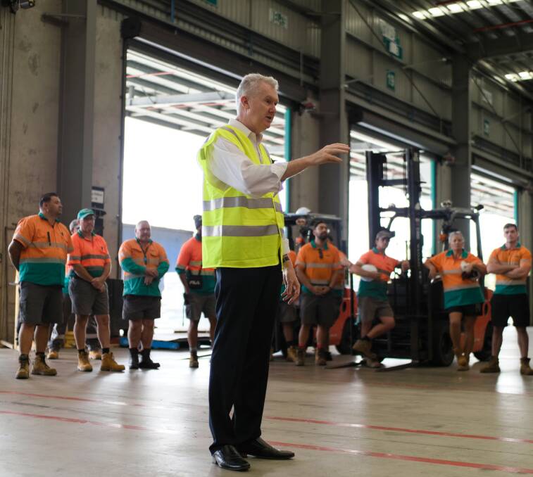 FAIRER WORK: Shadow Industrial Relations Minister Tony Burke said the ALP's Same Job, Same Pay would help workers at big companies. Picture: Joe Colbrook.