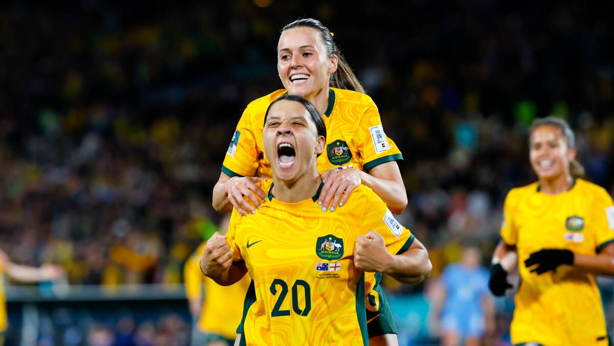 Sam Kerr sent Stadium Australia wild by scoring a bomb against England in the semi-final. Picture by Anna Warr