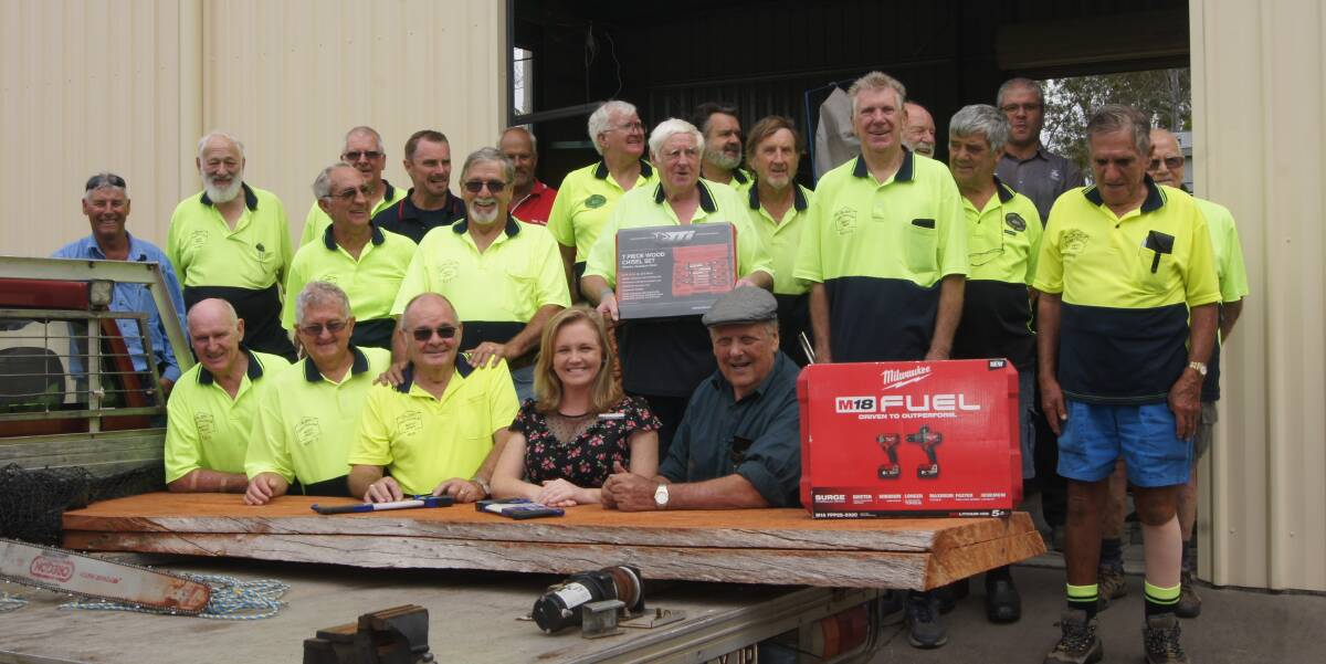 Logan Village Men Shed are set to build tables and chairs for the community after receiving a milled wood and tool donation. Photo: Jacob Wilson