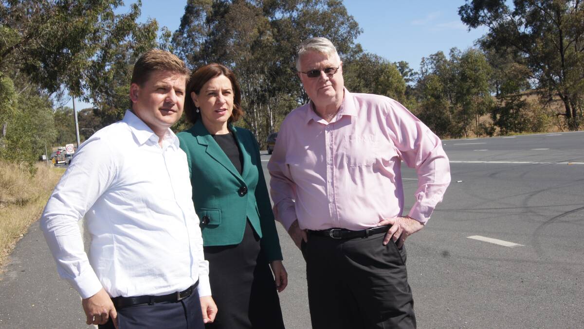 CONCERNED: Scenic Rim MP Jon Krause, Queensland Opposition Leader Deb Frecklington and Logan Country Safe City chairman David Kenny. Photo: Jacob Wilson