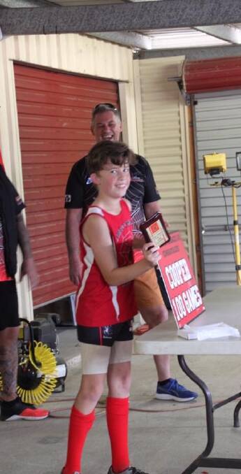 CENTURY MATCH: Cooper Manning celebrated his 100th game for the junior Jimboomba Redbacks on Sunday. Photo: Supplied