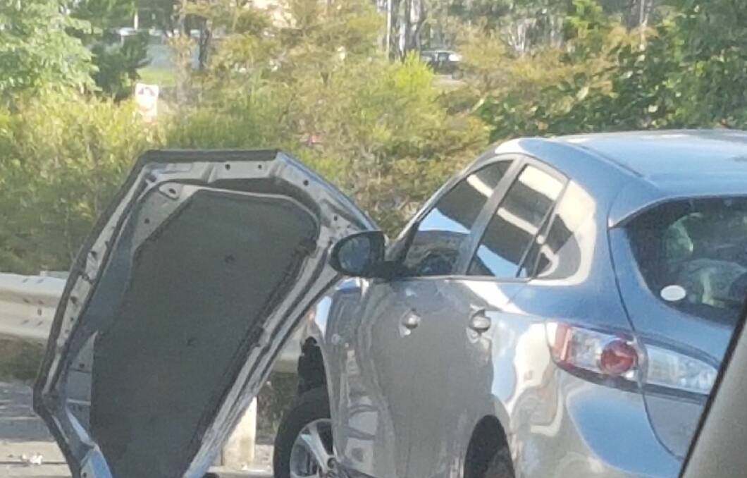 The front bonnet was damaged in an accident at Hillcrest this afternoon. Photo: Louise Angel.