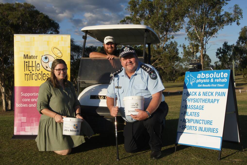 MIRACLES: Occupational therapist Tyneele Armstrong, Hills Golf Club head professional Daniel Hunnisett and event organiser Terry Armstrong. Photo: Jacob Wilson 