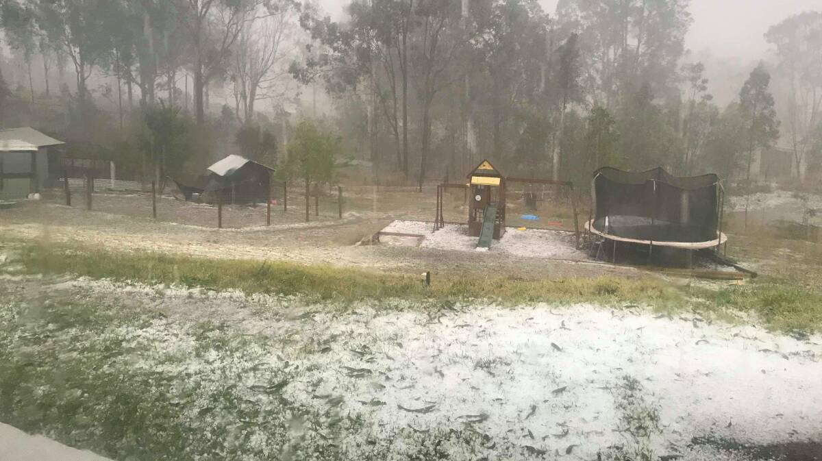 LARGE HAIL: A Mundoolun property was struck by hail on Wednesday. Photo: Charmain Price-Askew