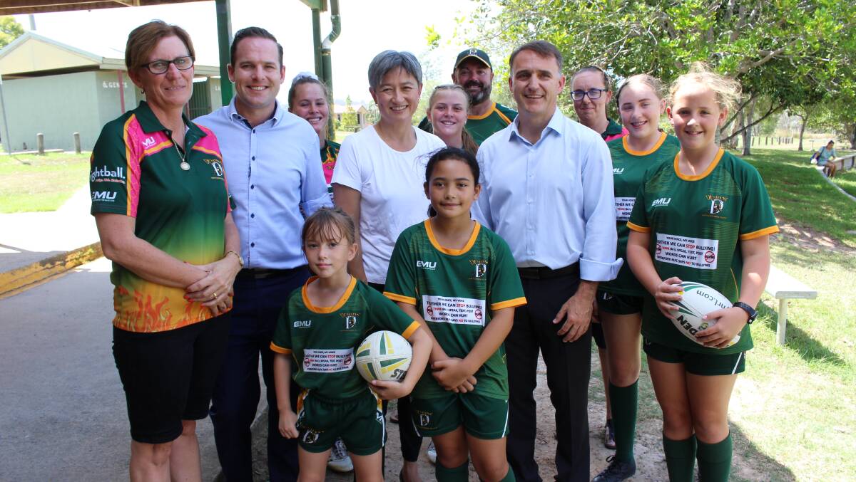 FUNDING PROMISE: Logan councillor Jon Raven, South Australian Labor Senator Penny Wong and Labor candidate for Forde Des Hardman at the Waterford Demons Rugby League Club.