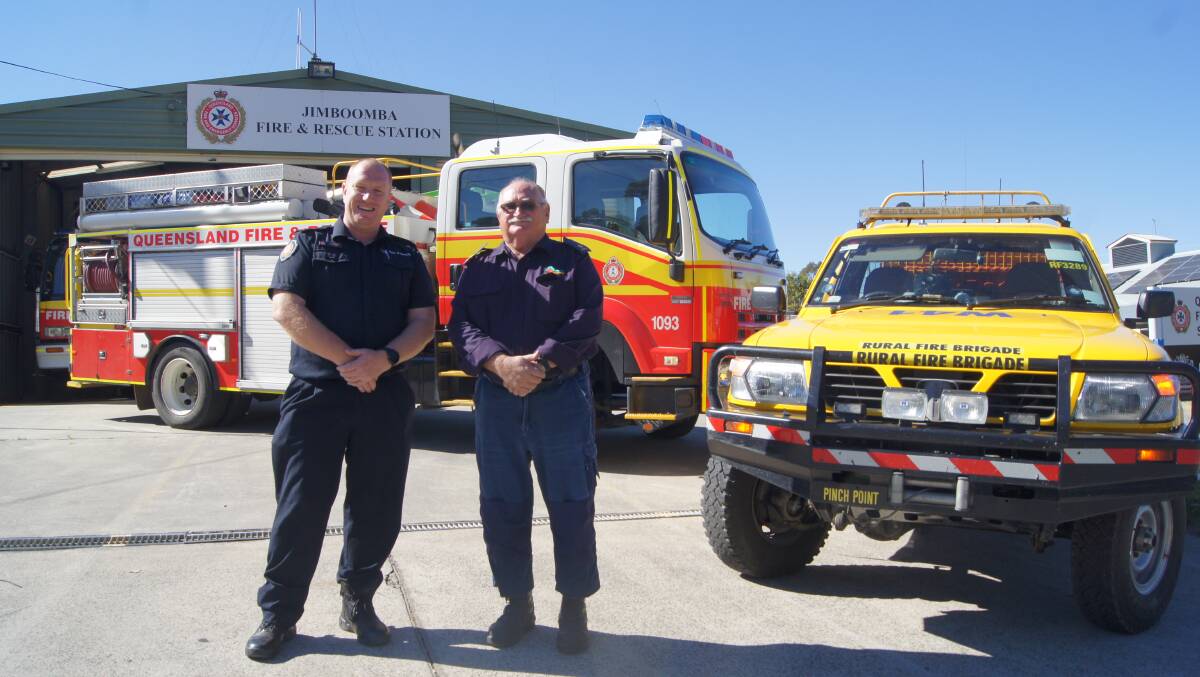 BUSHFIRE SEASON: Jimboomba Fire and Rescue acting captain Jason Hall with Woodhill Rural Fire Station third officer and fire warden Colin Howell. Photo: Jacob Wilson