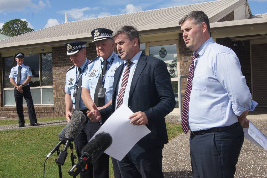 UPGRADE: Logan MP Linus Power and Police Minister Mark Ryan announce the Logan Village Police Beat will be upgraded to a police station this year. Photo: Jacob Wilson