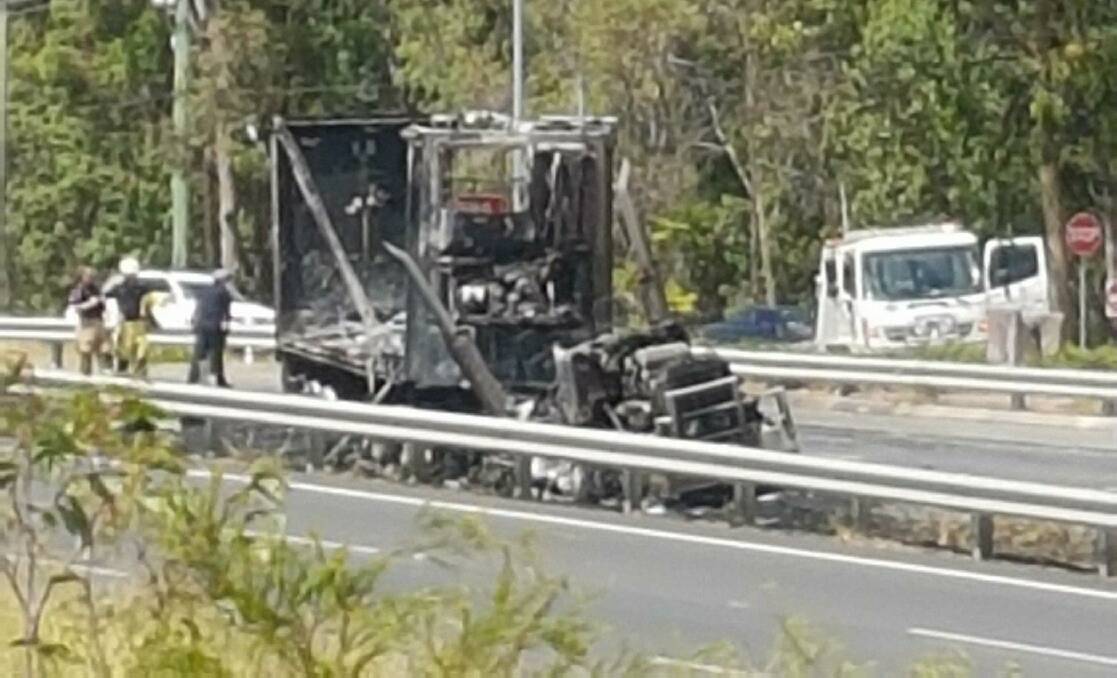 BURNT OUT: Truck has been destroyed after catching on fire. Photo: Nathan Owens-Place.