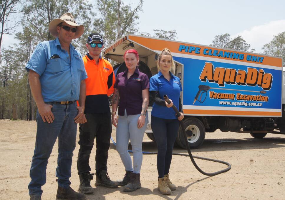 DROUGHT CONVOY: Aqua Dig Vacuum Excavation owner Earl Tipper with his son Errol Tipper, daughter Katelin Tipper and employee Caitlyn Watson-Lupuljev. Photo: Jacob Wilson